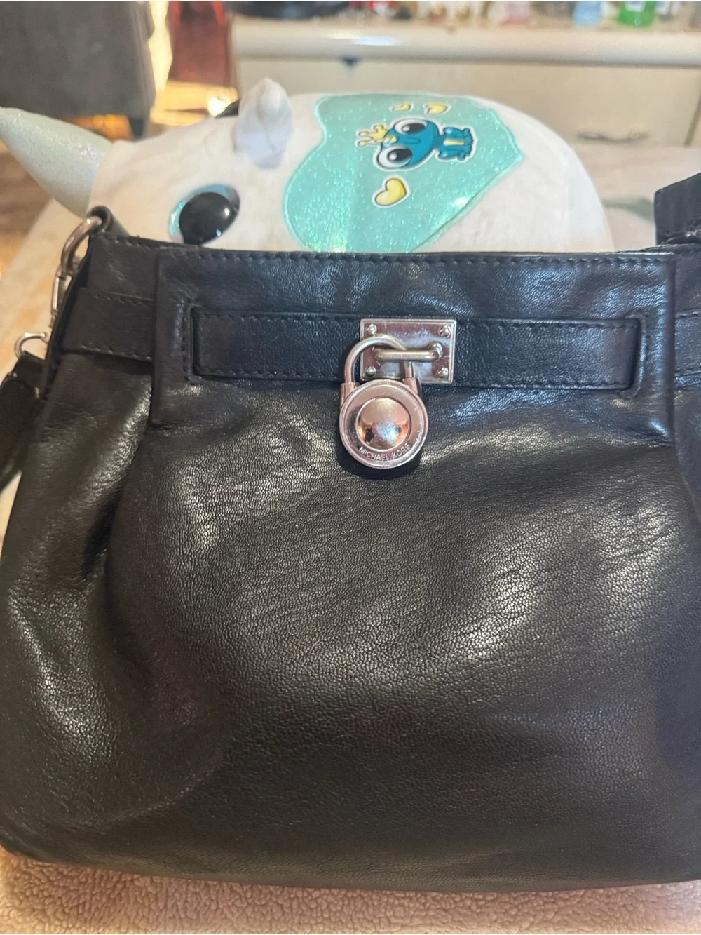 Michael Kors Black Leather Shoulder Bag with Silver Hardware
